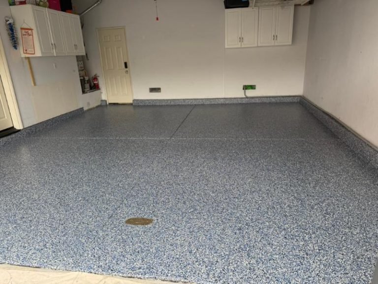 Completed full-broadcast flake flooring project in San Diego County