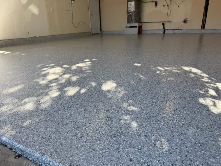 Premium decorative flake garage coating with protective clear topcoat