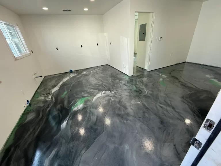 Gray metallic epoxy floor in a San Diego residential interior