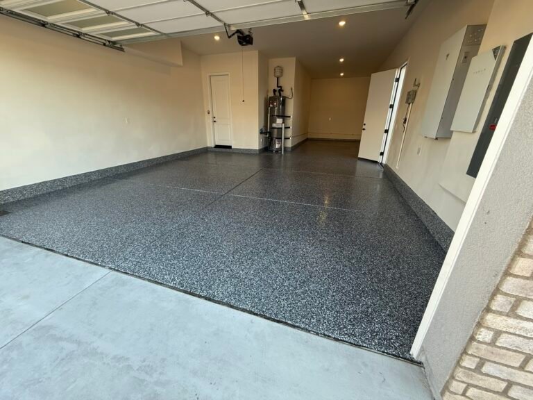 Finished decorative flake garage floor coating in San Diego County