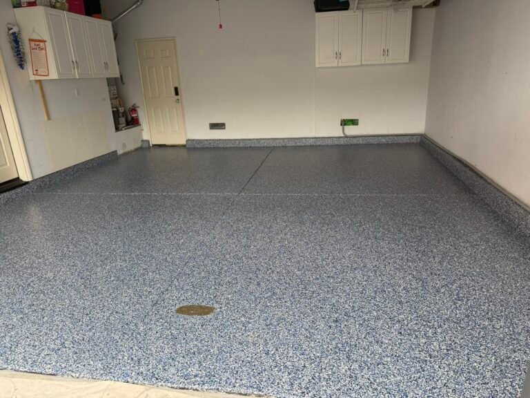 Completed decorative flake flooring project by Zenith Heights